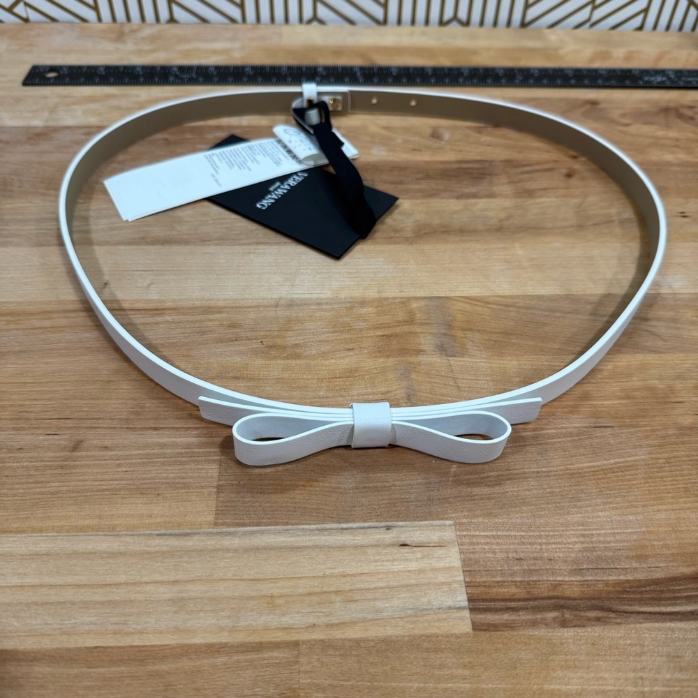 Vera Wang Bridal Off White Women Belt Bow Leather Crocus Belt Elegant Thin New - Picture 3 of 11